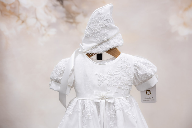 Piccolo Bacio - Couture Christening Gown - Carmela - White Silk