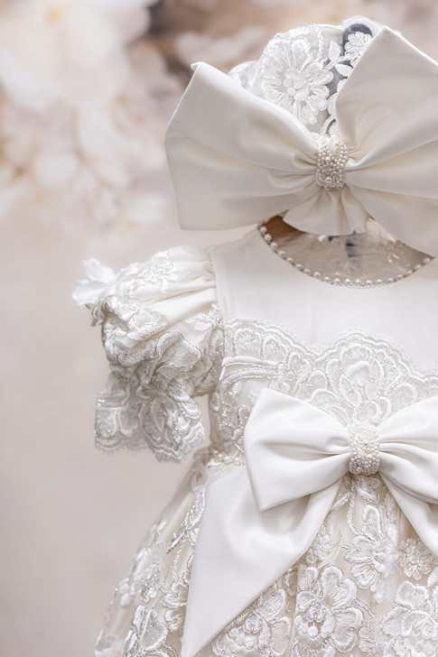 Piccolo Bacio - Couture Christening Gown - Paula - White Silk
