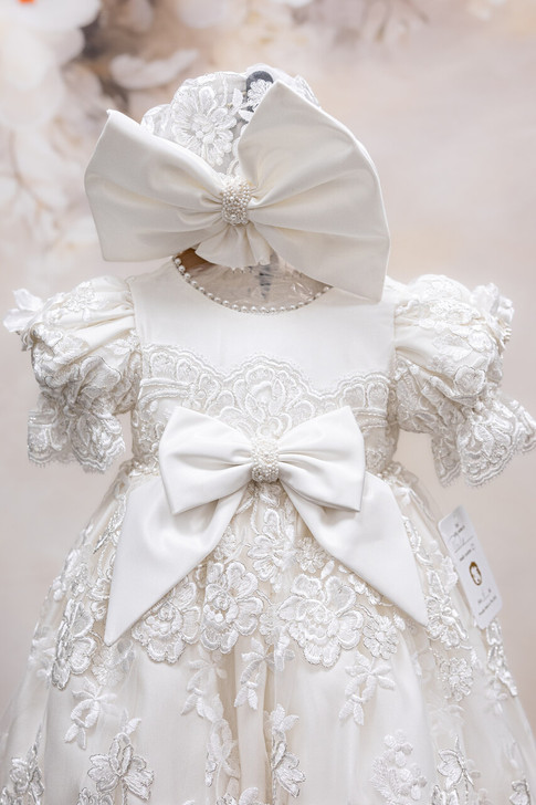 Piccolo Bacio - Couture Christening Gown - Paula - White Silk