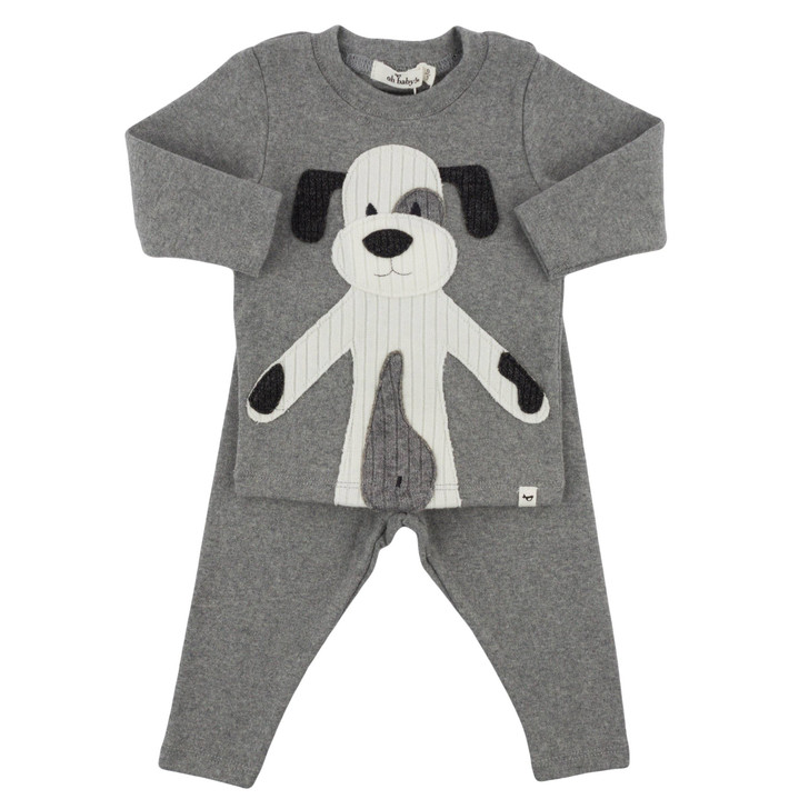 Oh baby! Two Piece Set - Large Puppy Cream Applique - Coal