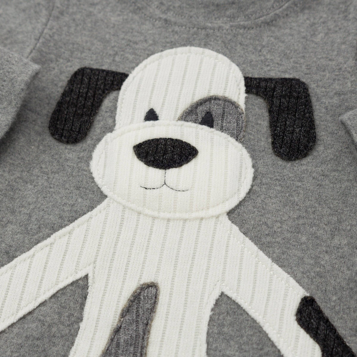 Oh baby! Two Piece Set - Large Puppy Cream Applique - Coal