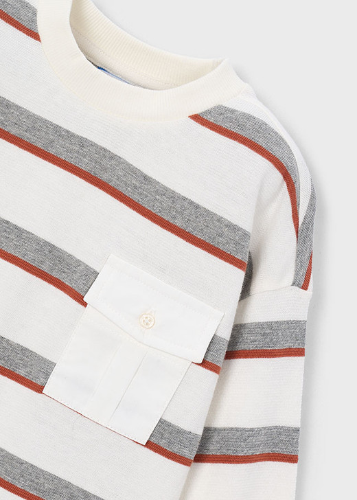 Mayoral Boy Long Sleeve Stripes T-shirt - cream (4008-066)