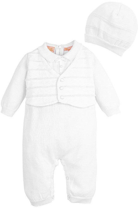 Boys' Long Christening & Baptism Outfit Set – Vest & Hat