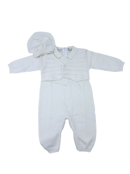 Boys' Long Christening & Baptism Outfit Set – Vest & Hat