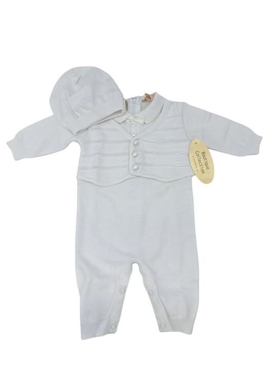 Boys' Long Christening & Baptism Outfit Set – Vest & Hat