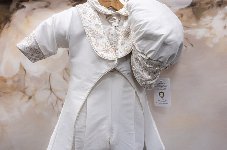 Piccolo Bacio - Boys Couture Christening Suit - Alejandro in White Silk