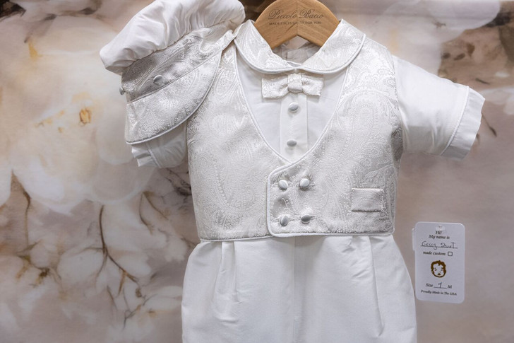 Piccolo Bacio - Boys Couture Christening Suit - Gerry in White Silk