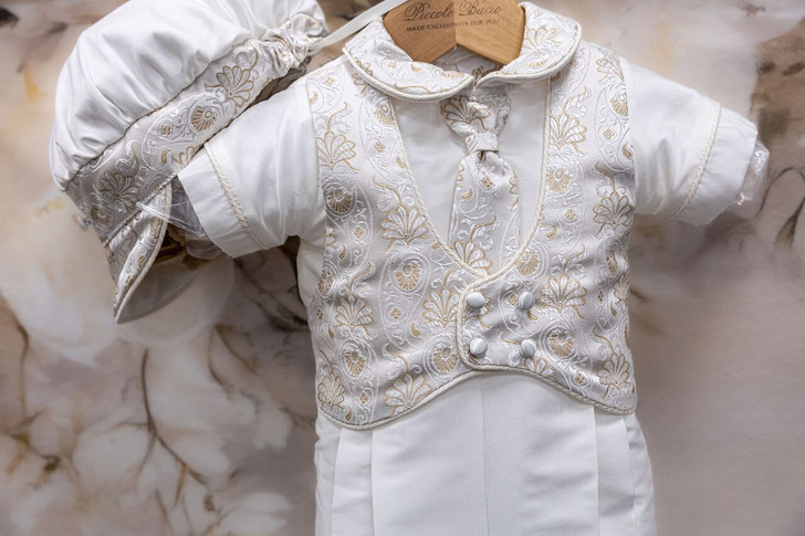 Piccolo Bacio - Boys Couture Christening Suit - Tony in White Silk