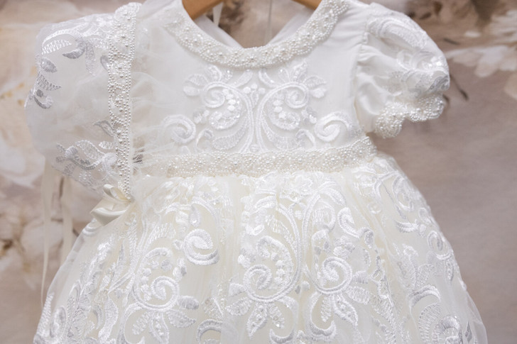 Piccolo Bacio - Couture Christening Gown - Amelia - White Silk