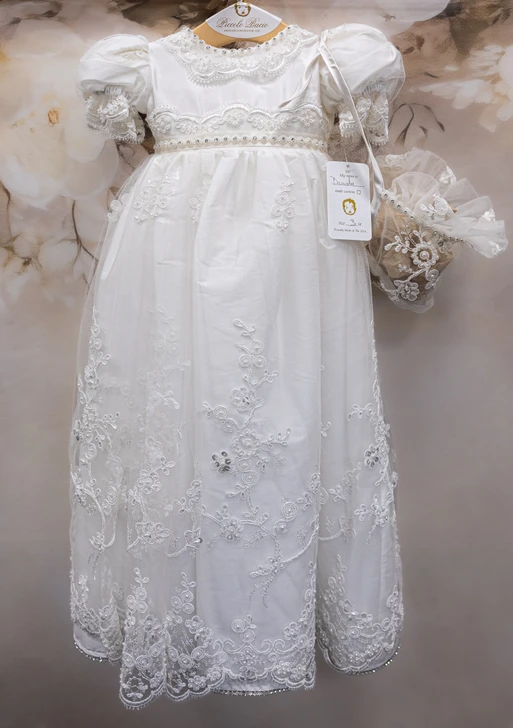 Piccolo Bacio - Couture Christening Gown - Daniella - White Silk