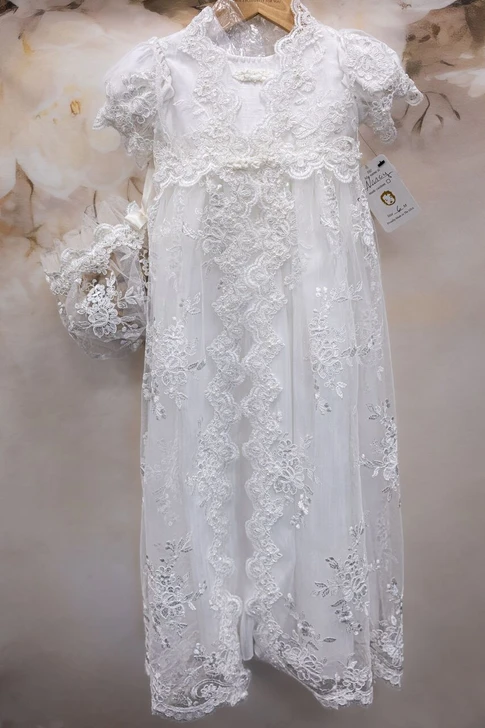 Piccolo Bacio - Couture Christening Gown - Nancy - Shantung White
