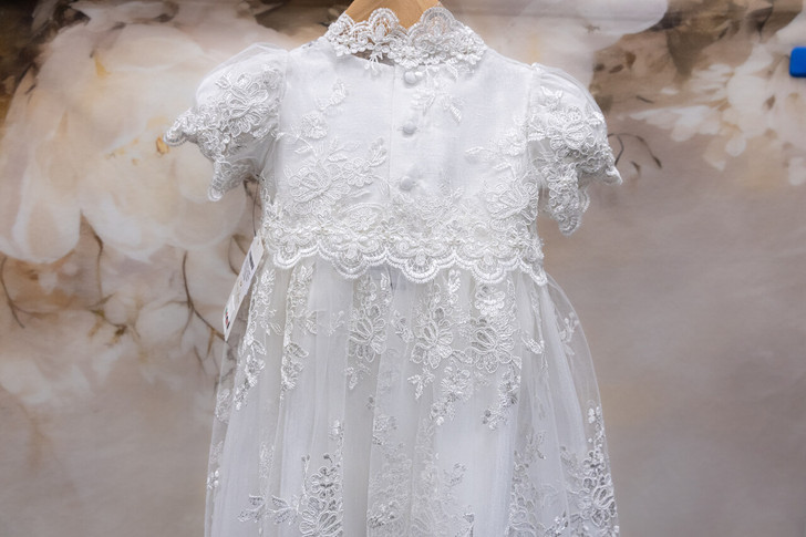 Piccolo Bacio - Couture Christening Gown - Nancy - Shantung White