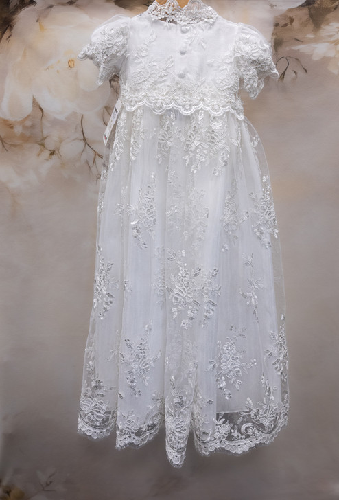 Piccolo Bacio - Couture Christening Gown - Nancy - Shantung White