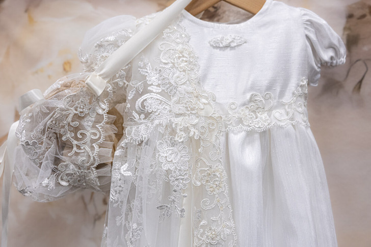 Piccolo Bacio - Couture Christening Gown - Veronique - Shantung Ivory