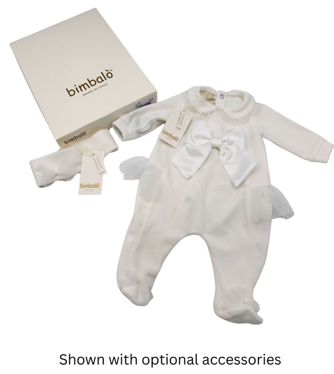 Bimbalo - Italian Import Velour Footie with Cream Bow 8152
