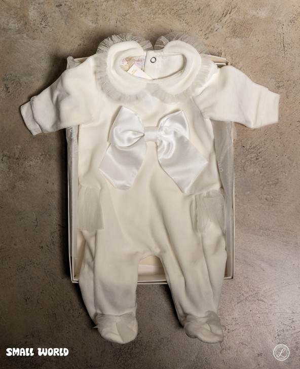 Bimbalo - Italian Import Velour Footie with Cream Bow 8152