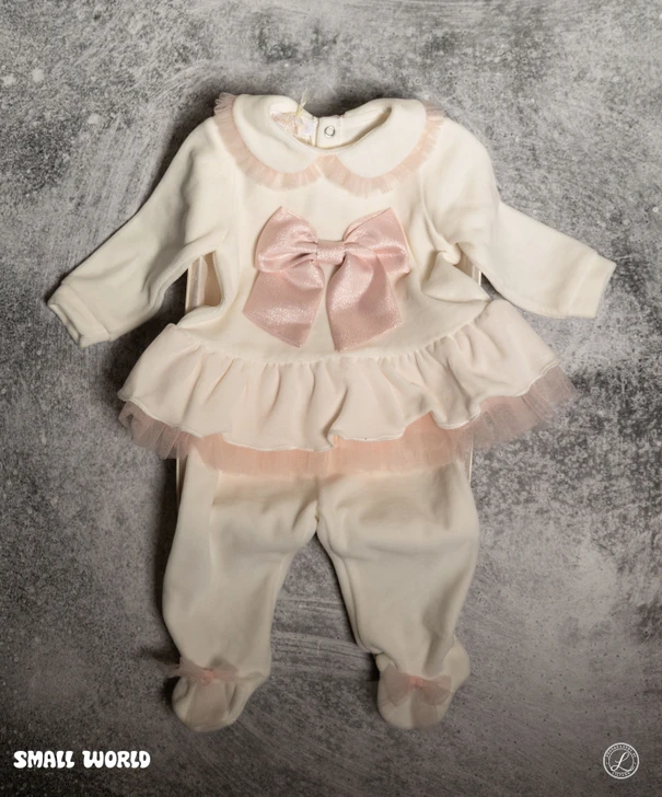 Bimbalo - Italian Import 2pc Velour Pant Set with Pink Bow 8153
