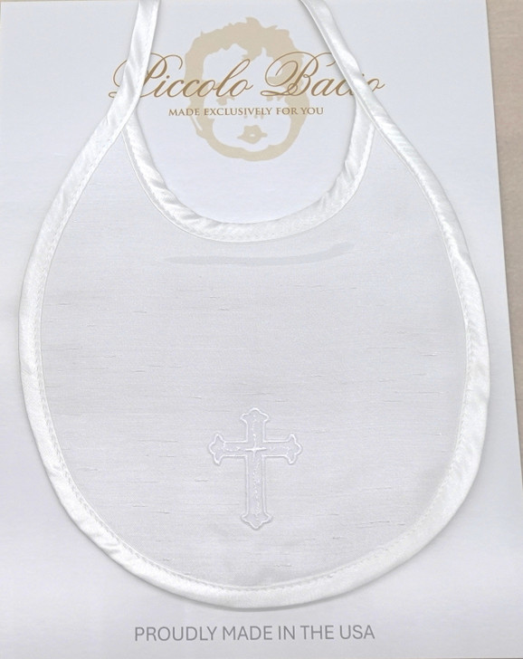 Piccolo Bacio - Handmade matching Bib - Shantung with Embroidered Cross BB-15