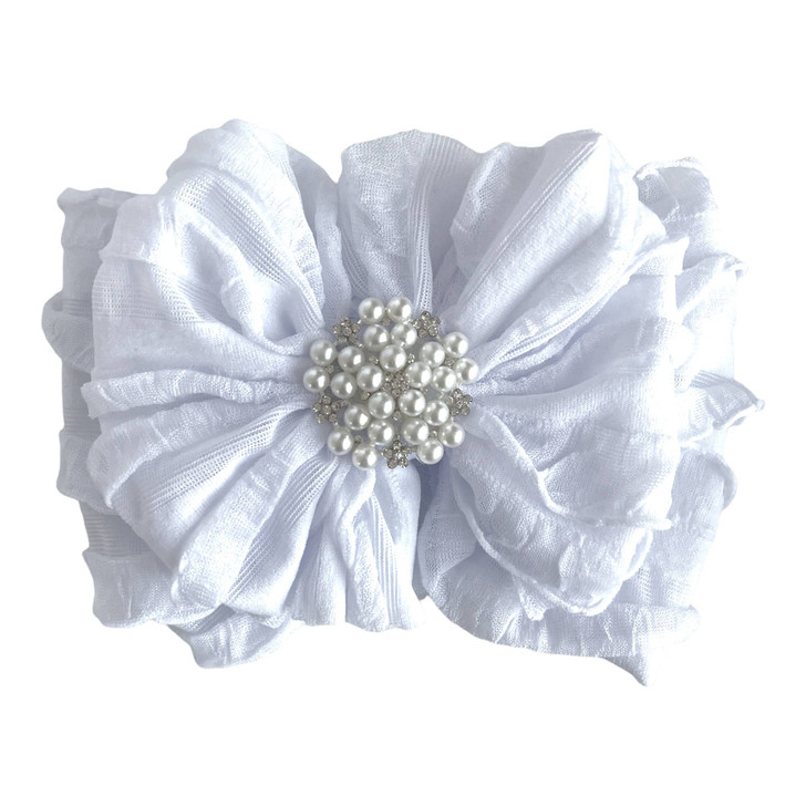 Pearl Ruffled Headband: White