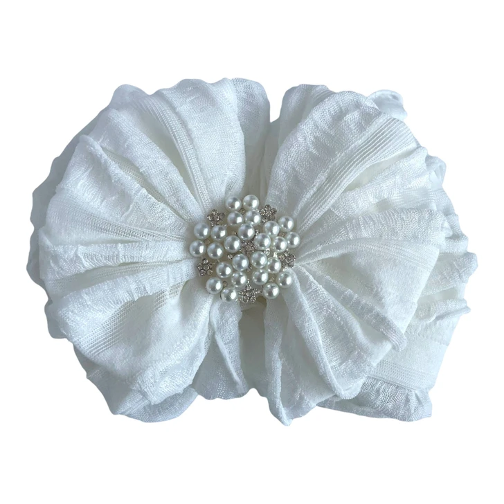 Pearl Ruffled Headband: Off White