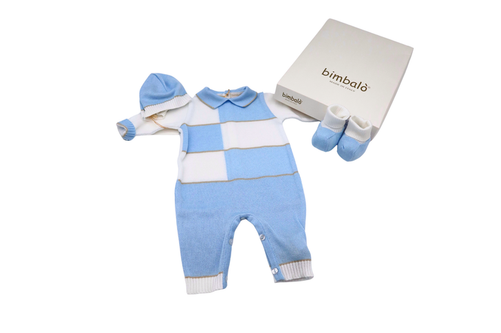 Bimbalo - 3pc Set Italian Knit Romper 8038 / Booties 8043 / Beanie 8042