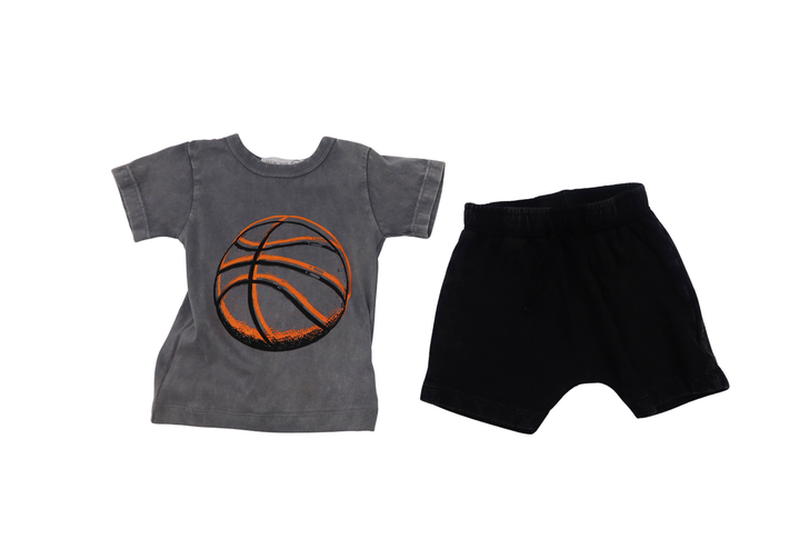 Little Mish - 2pc Set BBall Court tee and pant set Coal 3782