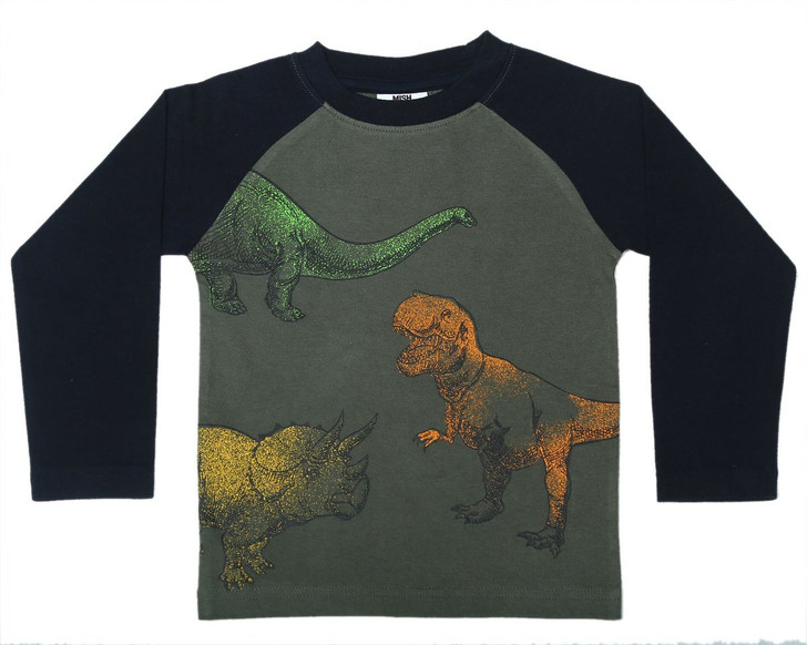 Mish E26514-OLIVE Spray Dino Long Sleeve Shirt