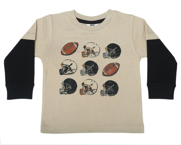 Mish E26502-STONE Football Grid Long Sleeve Two-fer Shirt