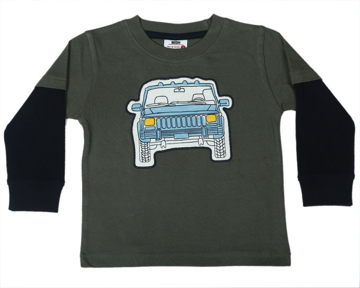 Mish E26504-OLIVE Jeep Applique 2fer Shirt