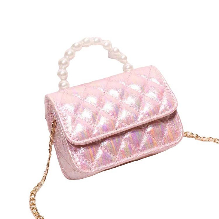 Mini Spring Pastel Clutch Purse with Crossbody Gold Chain - Choose from Pink or Purple