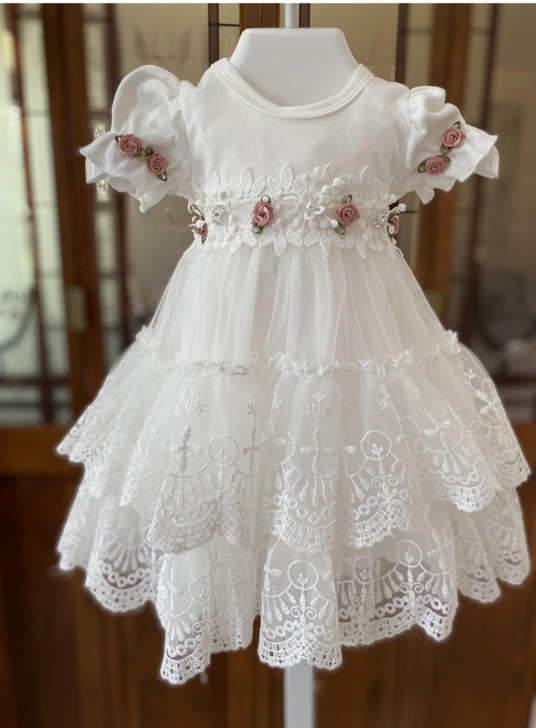 Bebe Gabrielle - Lace Dress - with Pink Rosebuds SW-3667-4