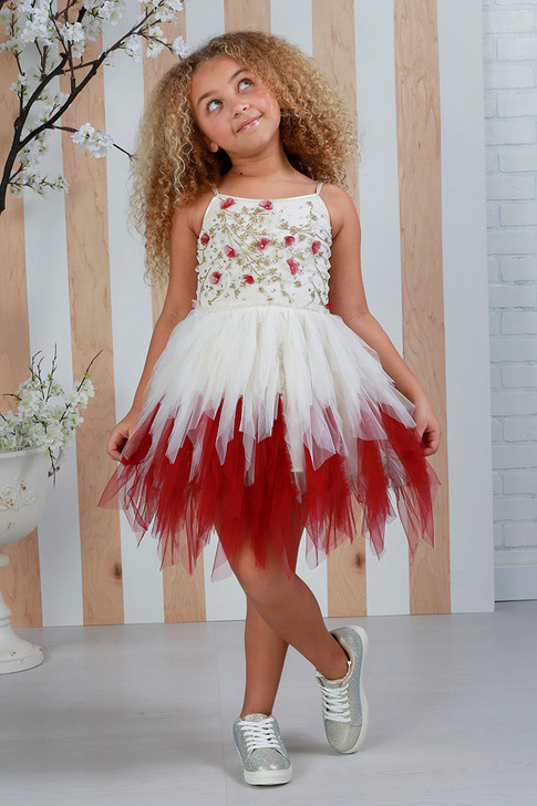 Ooh! La La! Couture - Feather Tulle Dress Ivory and Berry - SW-98