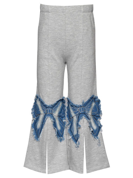 Baby Sara Flared Pants With Denim Bow Patch Detail - Gray Multi SW-27399