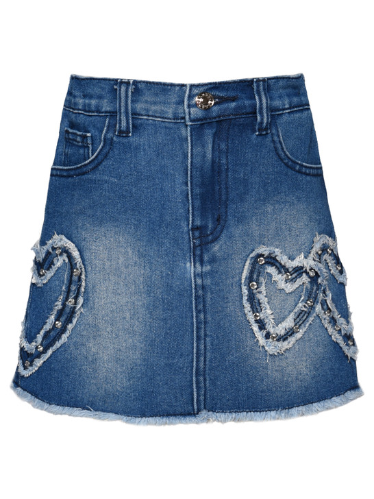 Baby Sara Denim Mini Skirt With Heart Patch Detail - Blue SW-26359