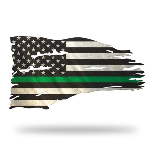 18" Distressed Steel Flag - Military Green line (Yard Sale)