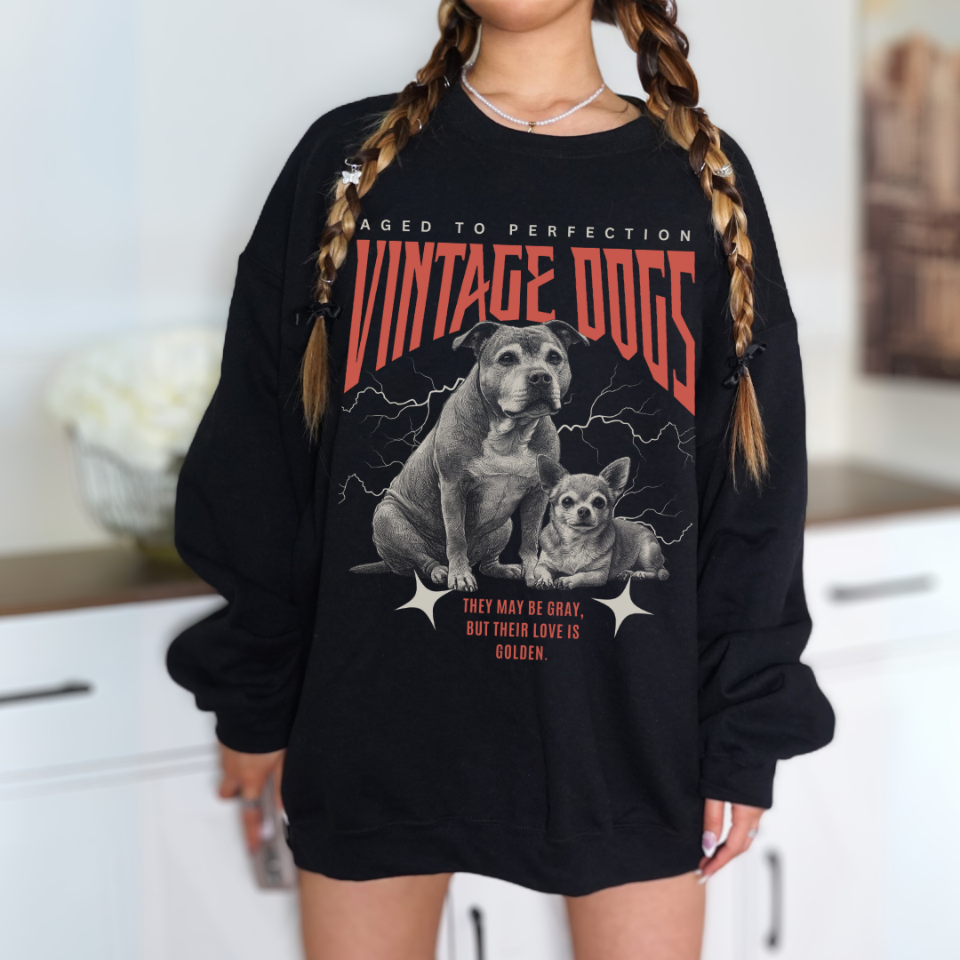 VINTAGE DOGS Black Sweater | Band Music Graphic Apparel