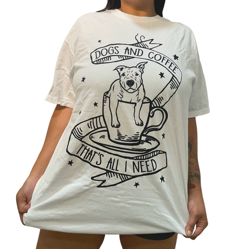 DOGS & COFFEE Unisex White Tee Small