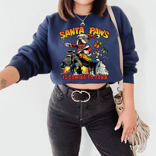SANTA PAWS IS COMING TO TOWN Navy Sweater