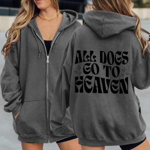 ALL DOGS GO TO HEAVEN Charcoal Zip Hoodie