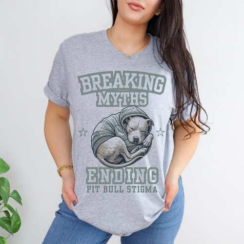 A woman wearing a graphic tee from our shop