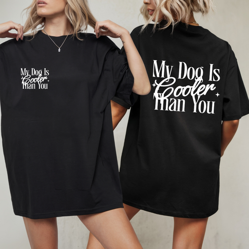 A woman wearing a graphic tee from our shop