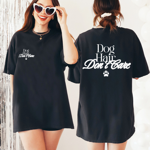 A woman wearing a graphic tee from our shop