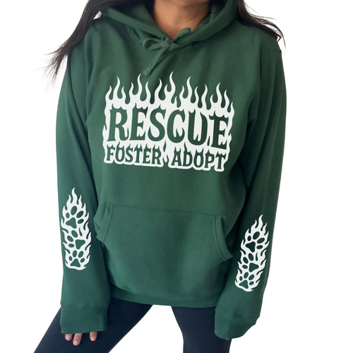 A woman wearing a graphic hoodie from our shop