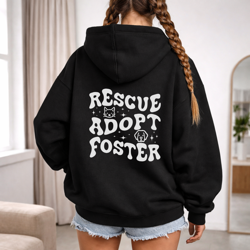 A woman wearing a printed hoodie from our shop Urban Suburban Apparel