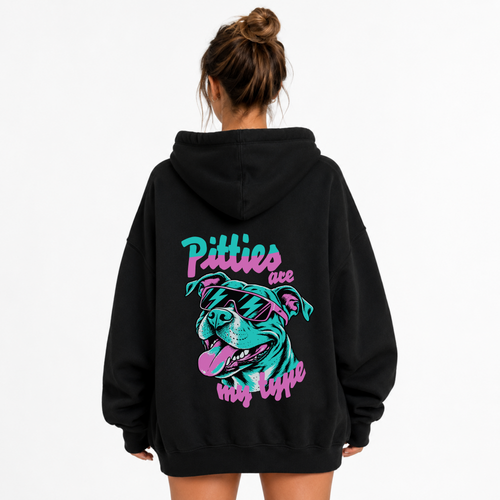 PITTIES ARE MY TYPE hoodie backside mockup.