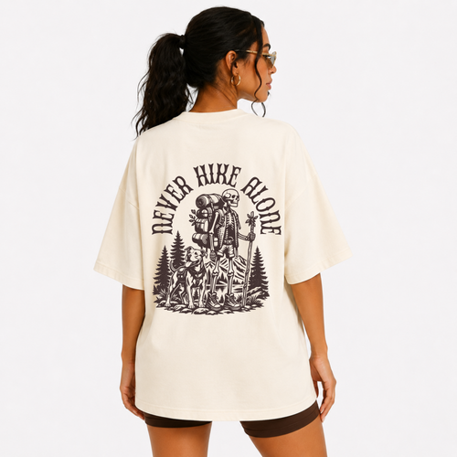 NEVER HIKE ALONE BACK PRINT