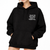 A mock up image of a woman wearing a graphic print hoodie.