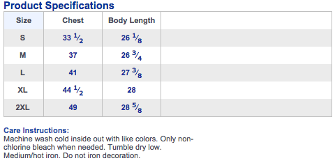 Size Chart Size Chart