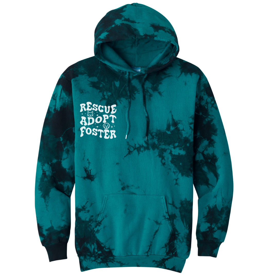 RESCUE ADOPT FOSTER Black/Teal Tie Dye Hoodie