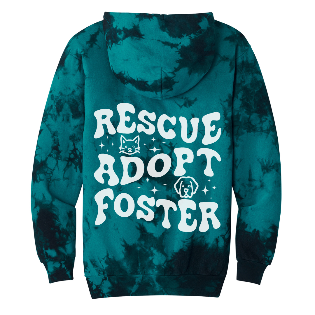 RESCUE ADOPT FOSTER Black/Teal Tie Dye Hoodie